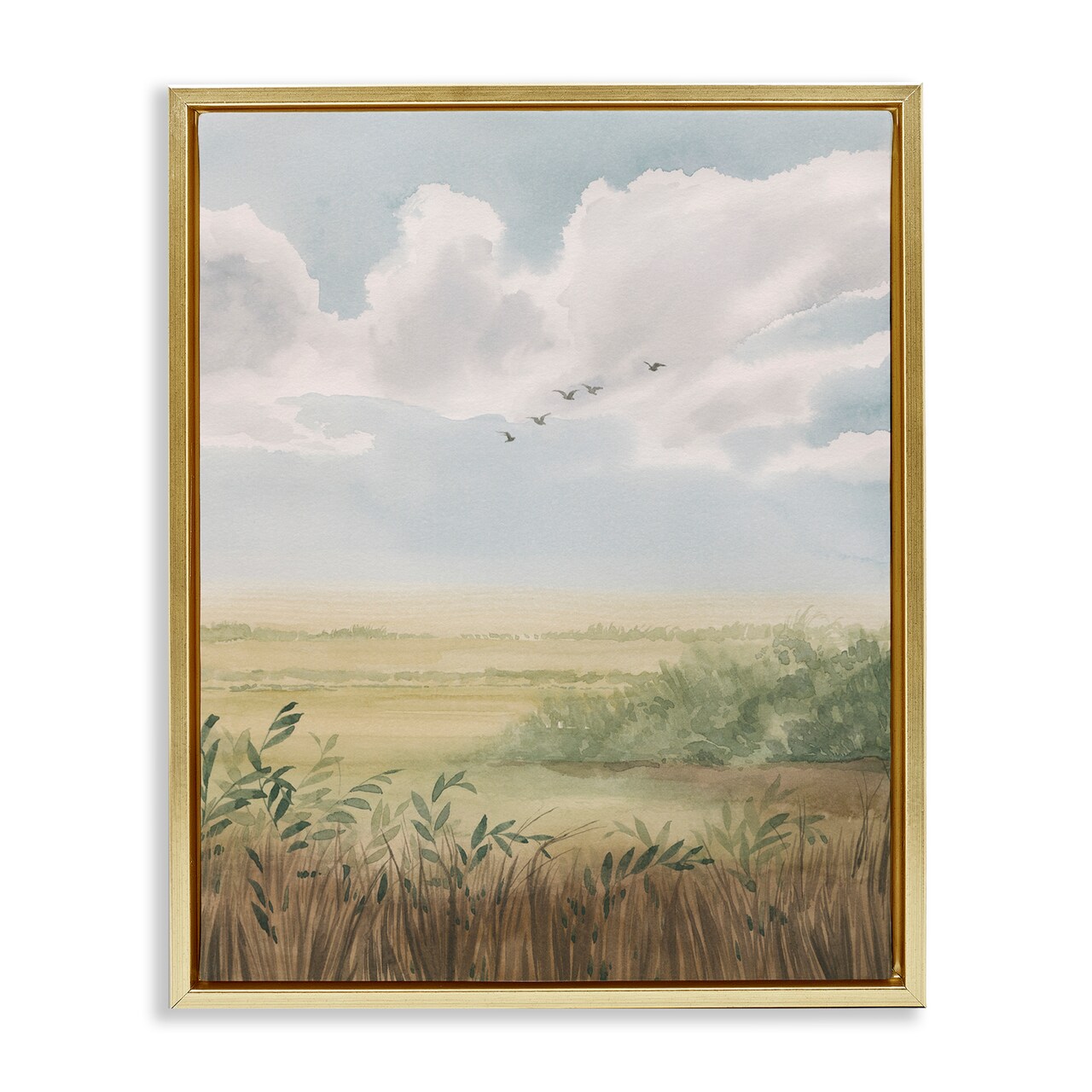 Stupell Industries Birds Flying over Countryside Floater Framed Canvas Wall Art Design by Grace Popp